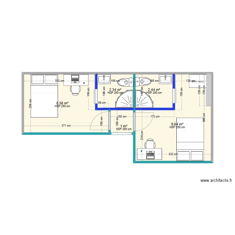 V3 Sophie Mezzanine . Plan de 3 pièces et 24 m2