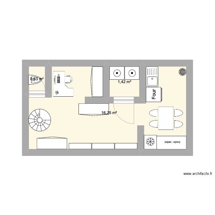 etage. Plan de 3 pièces et 18 m2