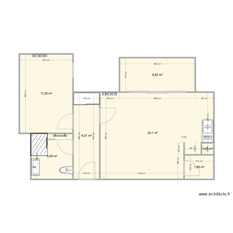 Claudine. Plan de 7 pièces et 55 m2