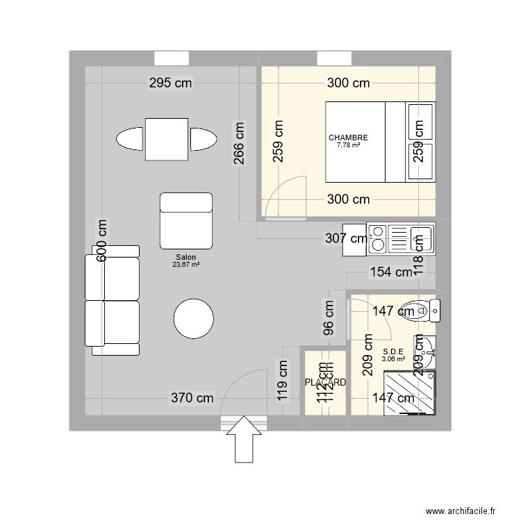 habi t1 en t2. Plan de 4 pièces et 35 m2