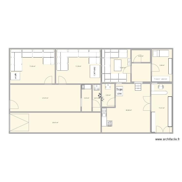 10 transversale. Plan de 12 pièces et 145 m2