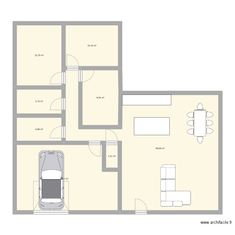 clav 4 . Plan de 8 pièces et 132 m2