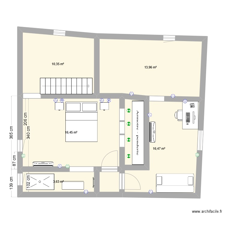 agrandissement. Plan de 5 pièces et 61 m2