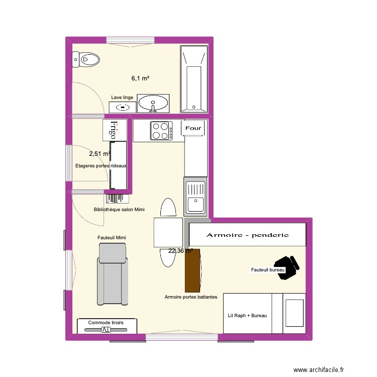 Studio Mimi. Plan de 3 pièces et 31 m2