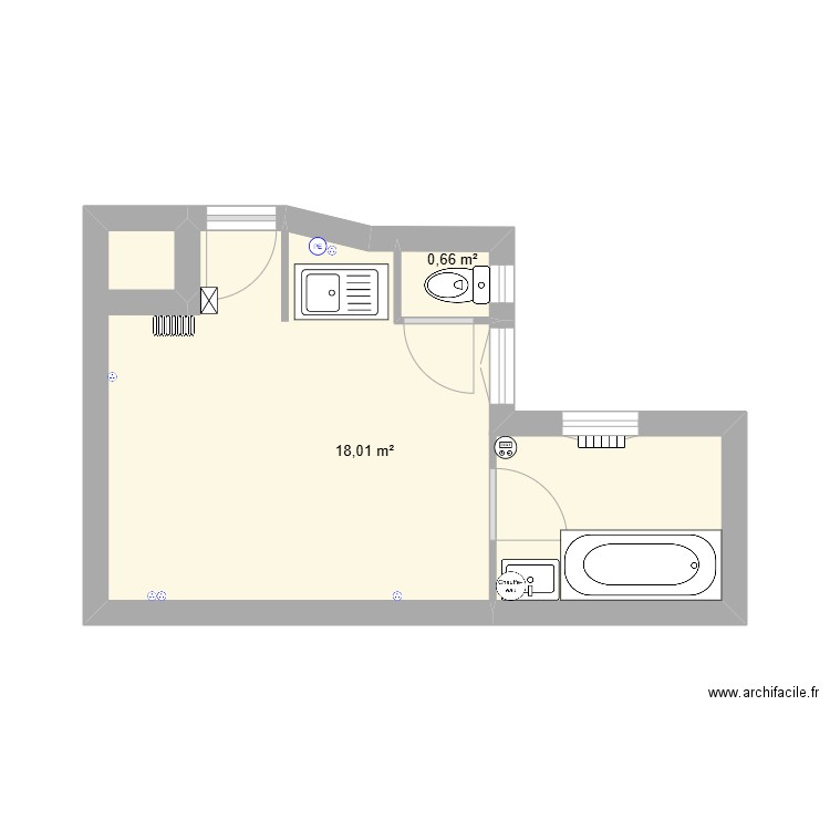 Léonce Basset. Plan de 2 pièces et 19 m2