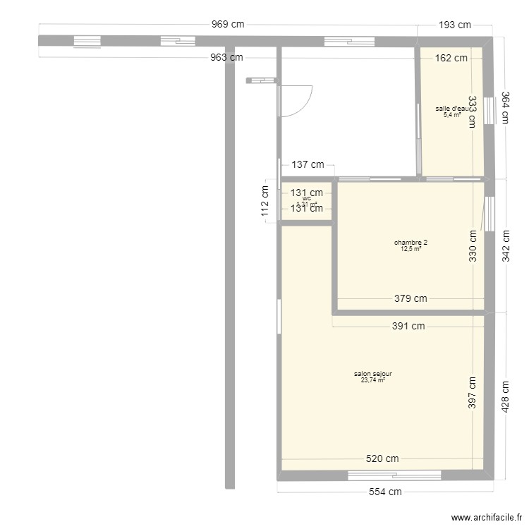 depot. Plan de 4 pièces et 43 m2