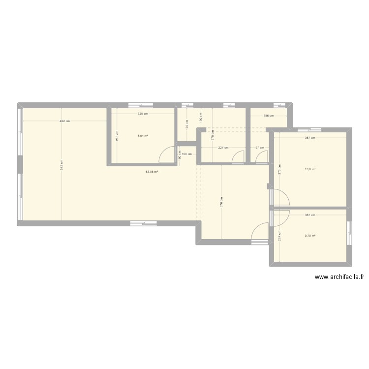 Appartement Parents Hezi - plan moded avec cotations. Plan de 4 pièces et 96 m2