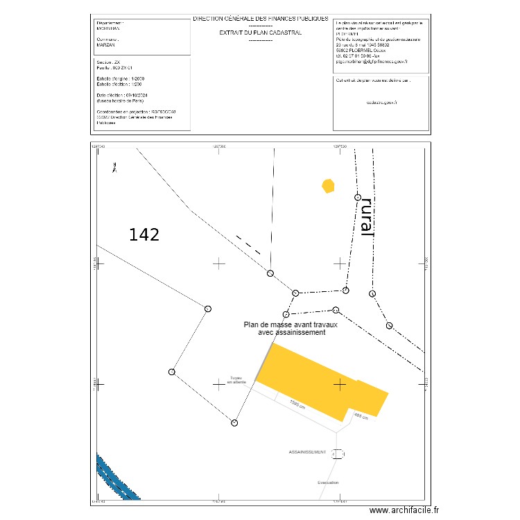 Plan de masse avant travaux et assainissement. Plan de 0 pièce et 0 m2