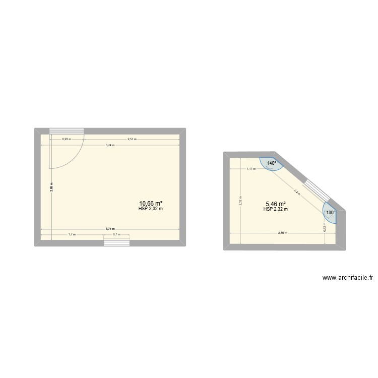 salle de bain palh. Plan de 2 pièces et 16 m2