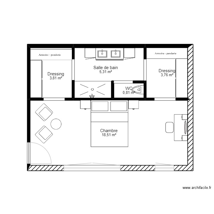 PLAN SUITE PARENTALE 12. Plan de 5 pièces et 32 m2