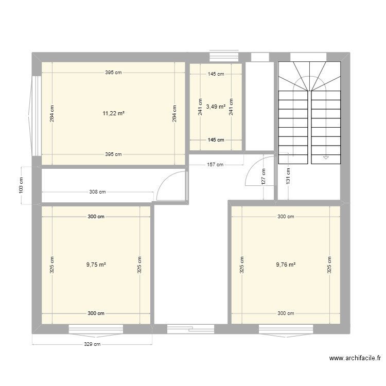 Gif. Plan de 4 pièces et 34 m2