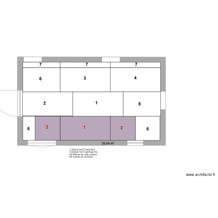 sonnac  cuisine placo. Plan de 1 pièce et 27 m2