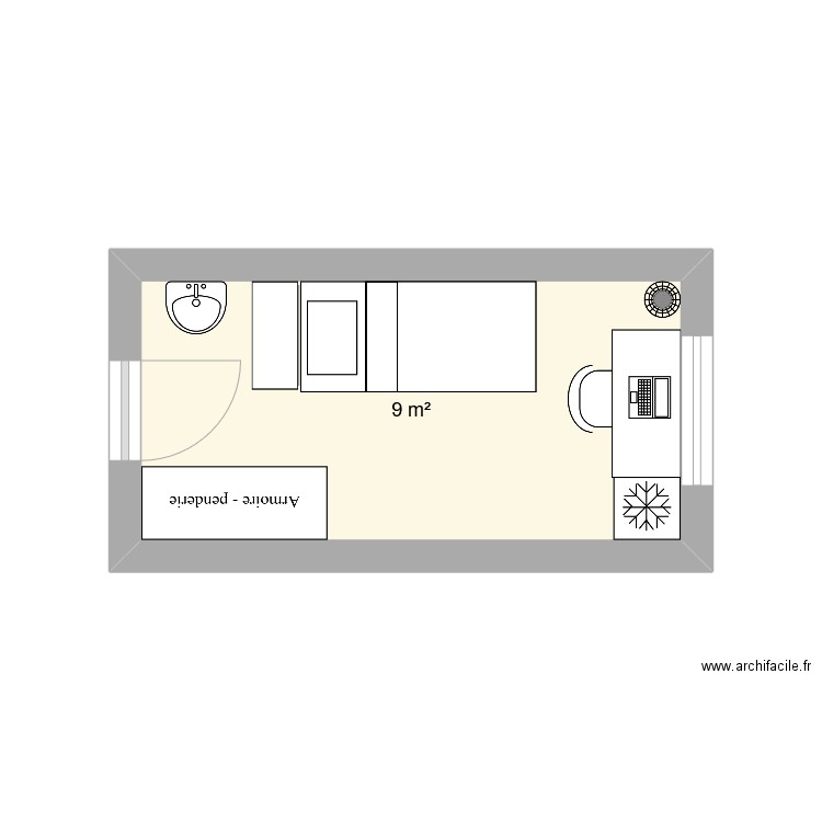 crous monplaisir . Plan de 1 pièce et 9 m2