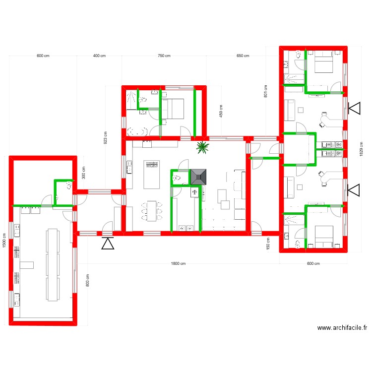 Plain pied projet Pro. Plan de 20 pièces et 278 m2