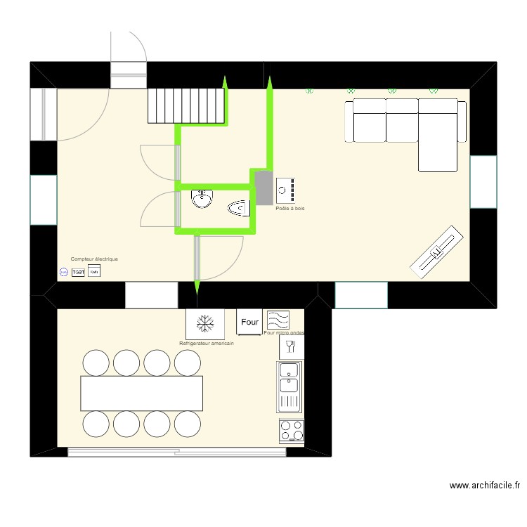 bas maison  avec meubles. Plan de 5 pièces et 59 m2