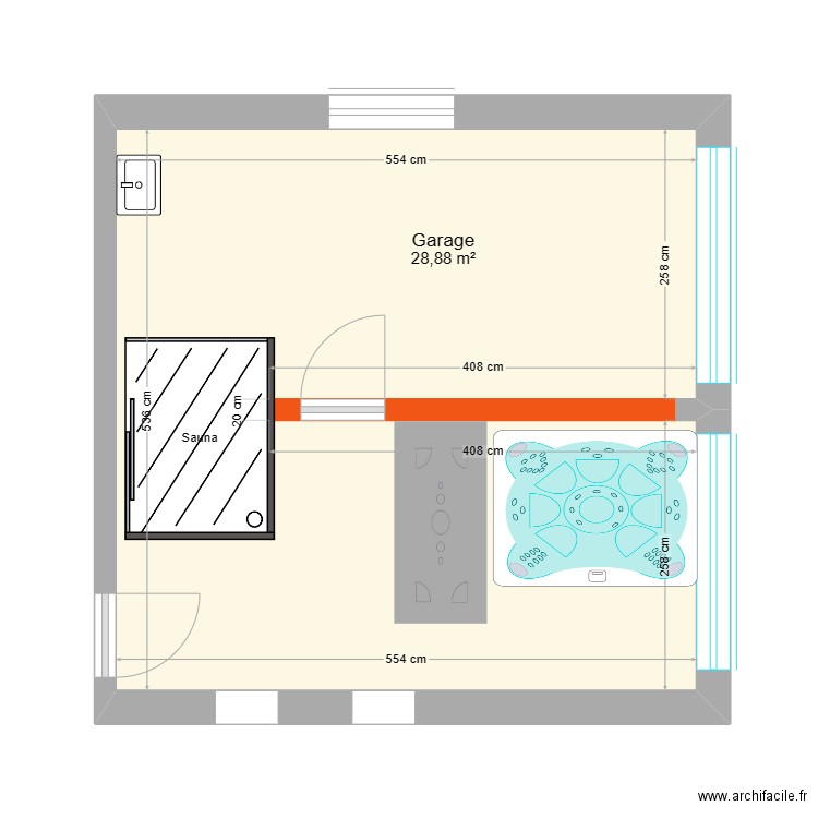 garages. Plan de 1 pièce et 29 m2