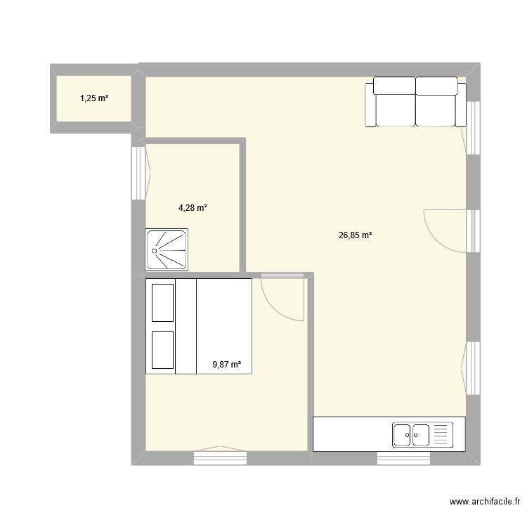 jkm. Plan de 4 pièces et 42 m2