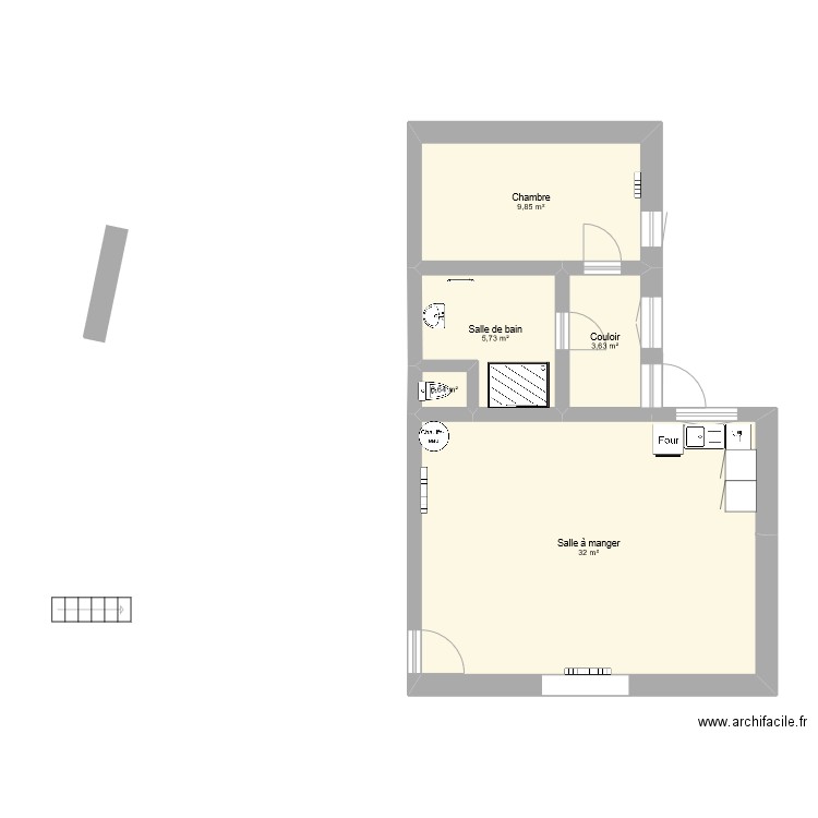 RDC MERVILLE. Plan de 5 pièces et 52 m2