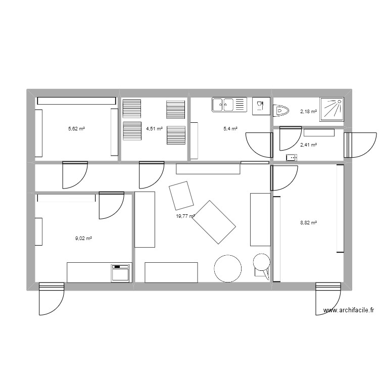 plan al 7. Plan de 8 pièces et 58 m2