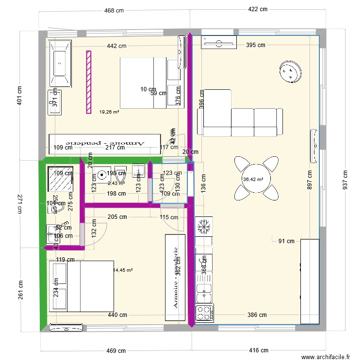 DEVOIS LOT B  enduit. Plan de 4 pièces et 73 m2