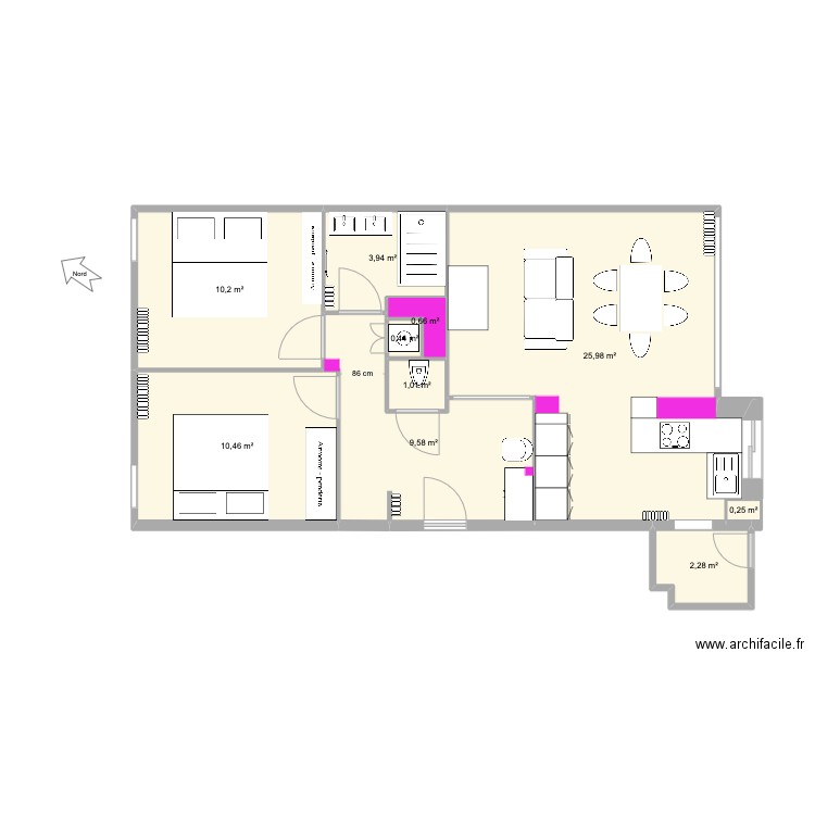 41 amenagement. Plan de 10 pièces et 65 m2