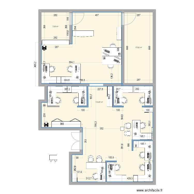 Bureau principal avec ouv 10pl. Plan de 3 pièces et 139 m2