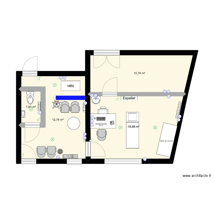 Cabinet. Plan de 4 pièces et 41 m2