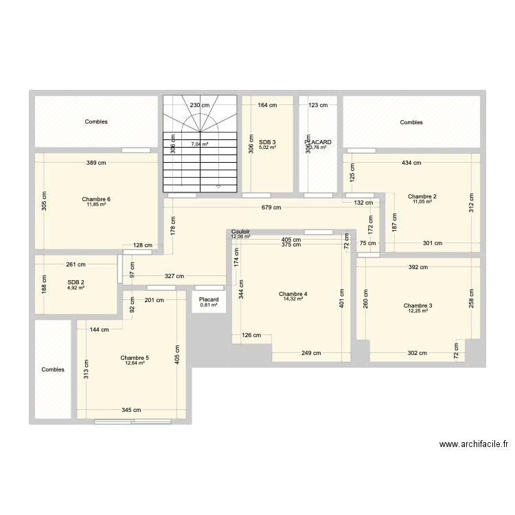 Etage 2. Plan de 18 pièces et 115 m2