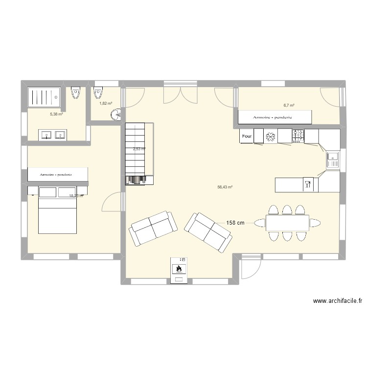 Chalet. Plan de 6 pièces et 91 m2