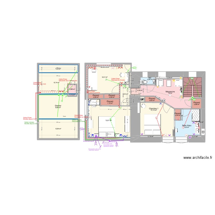 Etage 08-07-2024 schéma électrique. Plan de 25 pièces et 85 m2