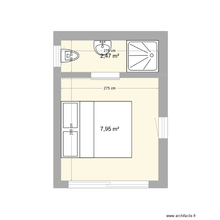 CHAMBRE. Plan de 2 pièces et 10 m2