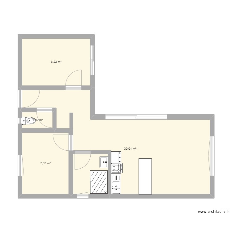 Module 50m² sans cote. Plan de 4 pièces et 47 m2