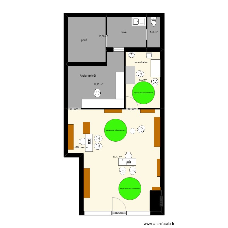 optique bo regard aménagé. Plan de 6 pièces et 74 m2