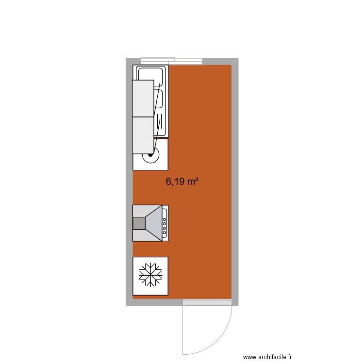 cuisine A. Plan de 1 pièce et 6 m2