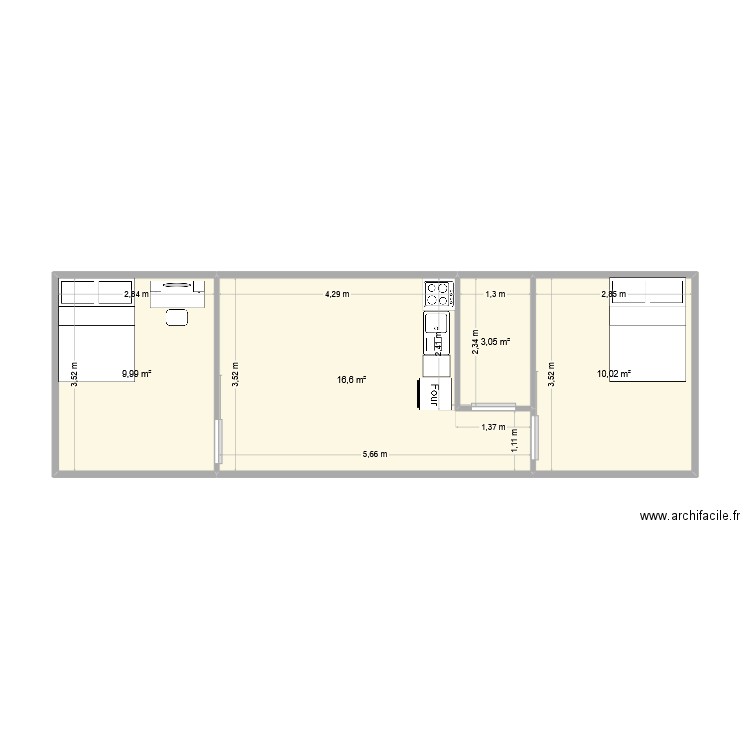 module 11500x3500. Plan de 4 pièces et 40 m2