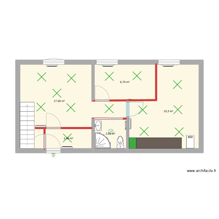 Gendarme. Plan de 5 pièces et 45 m2