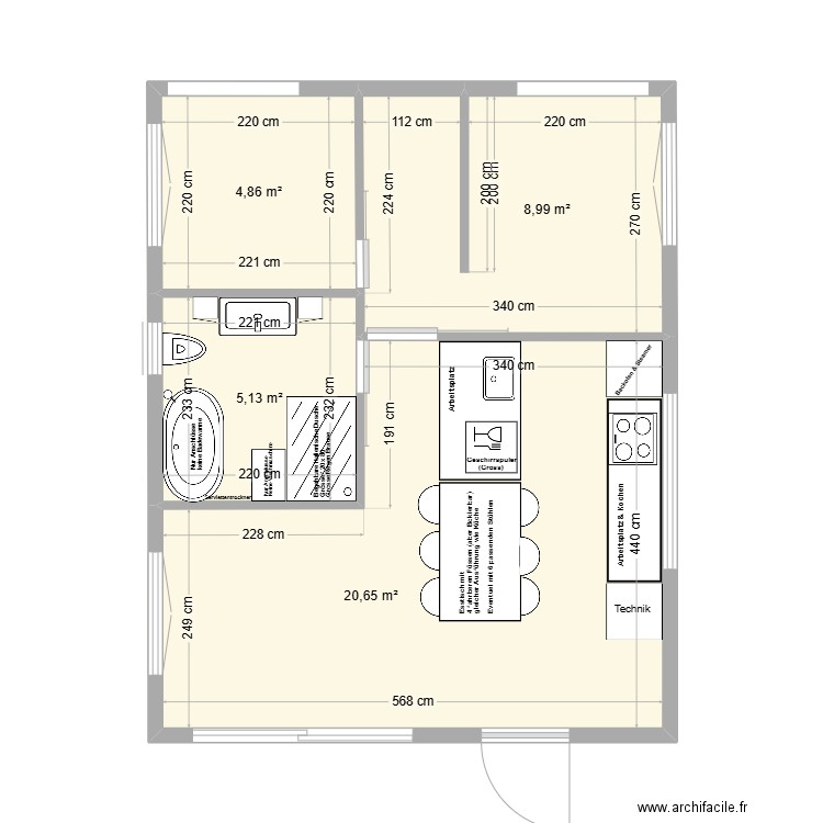 Lacet Flair_plan de base sans les aménagements. Plan de 4 pièces et 40 m2