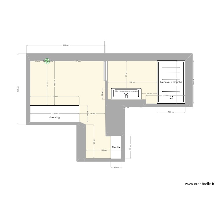 salle d'eau. Plan de 3 pièces et 12 m2