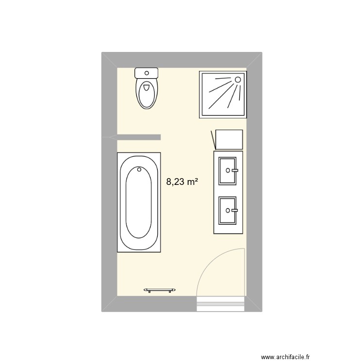 sdb actuelle. Plan de 1 pièce et 8 m2