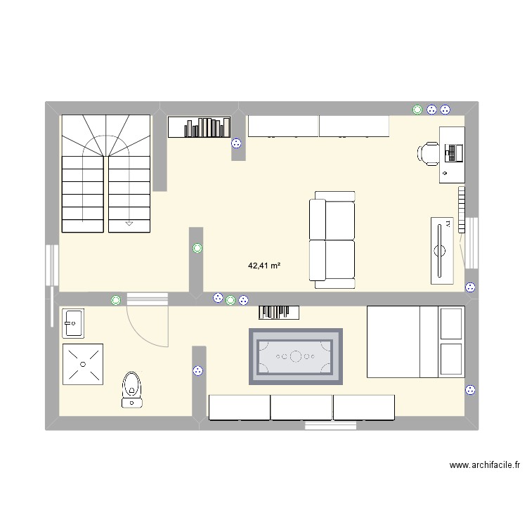 etage 1. Plan de 1 pièce et 42 m2