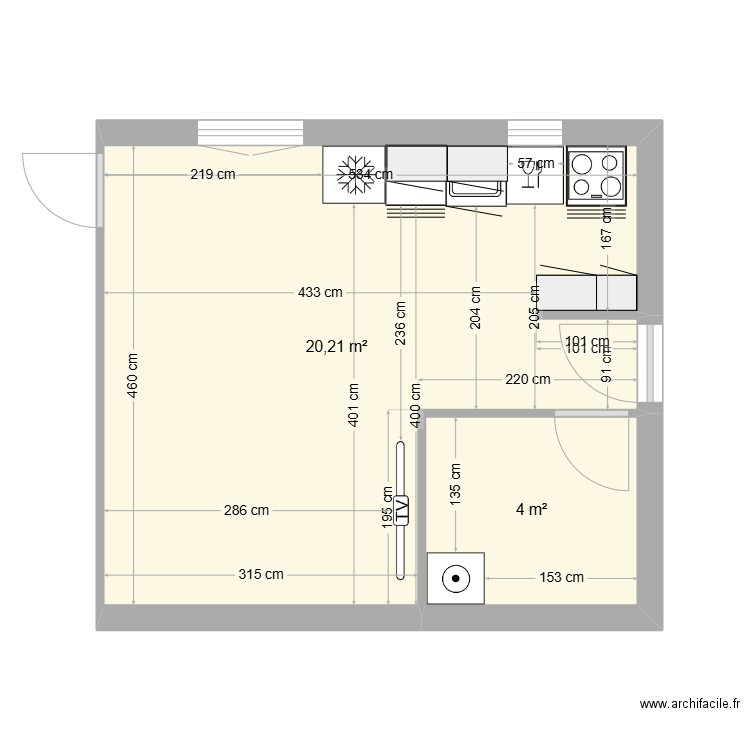 VINCENNES - Cuisine. Plan de 2 pièces et 24 m2