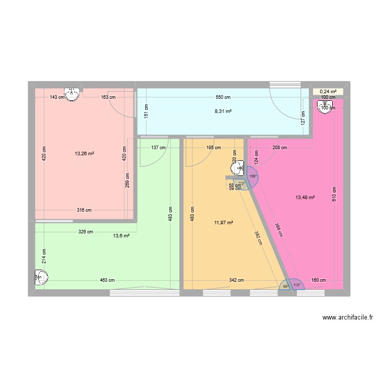 Maison médicale 2. Plan de 6 pièces et 61 m2