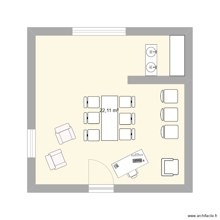 salon de coiffure. Plan de 1 pièce et 22 m2