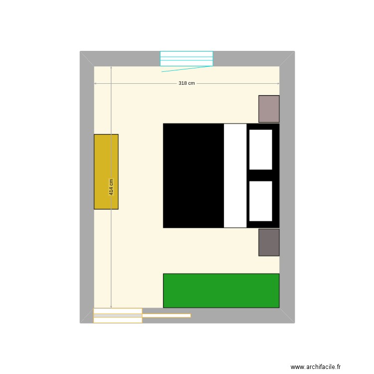 chambre. Plan de 1 pièce et 13 m2