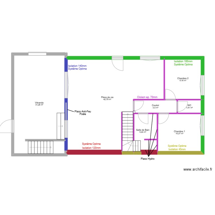 Plan définitif - Placo - Rez-de-Chaussé - Maison 60 Saint Louis. Plan de 9 pièces et 107 m2