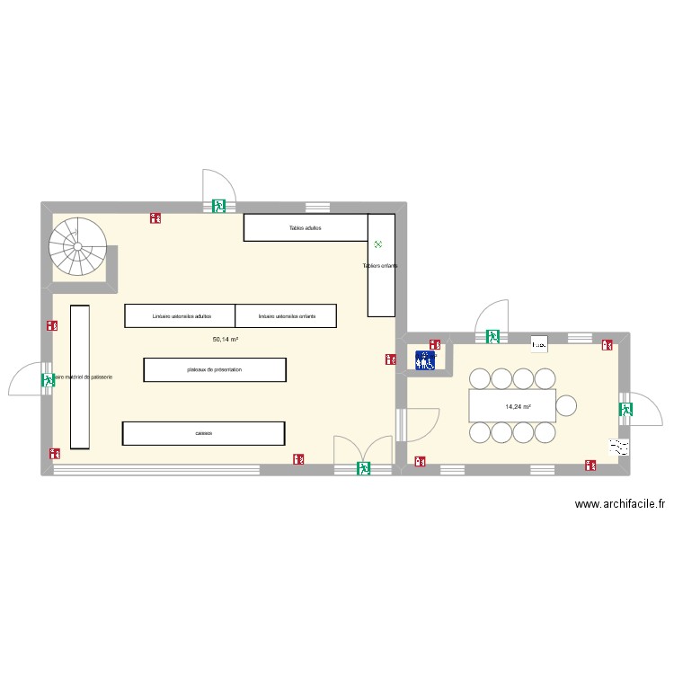 magasins patisserie . Plan de 3 pièces et 65 m2