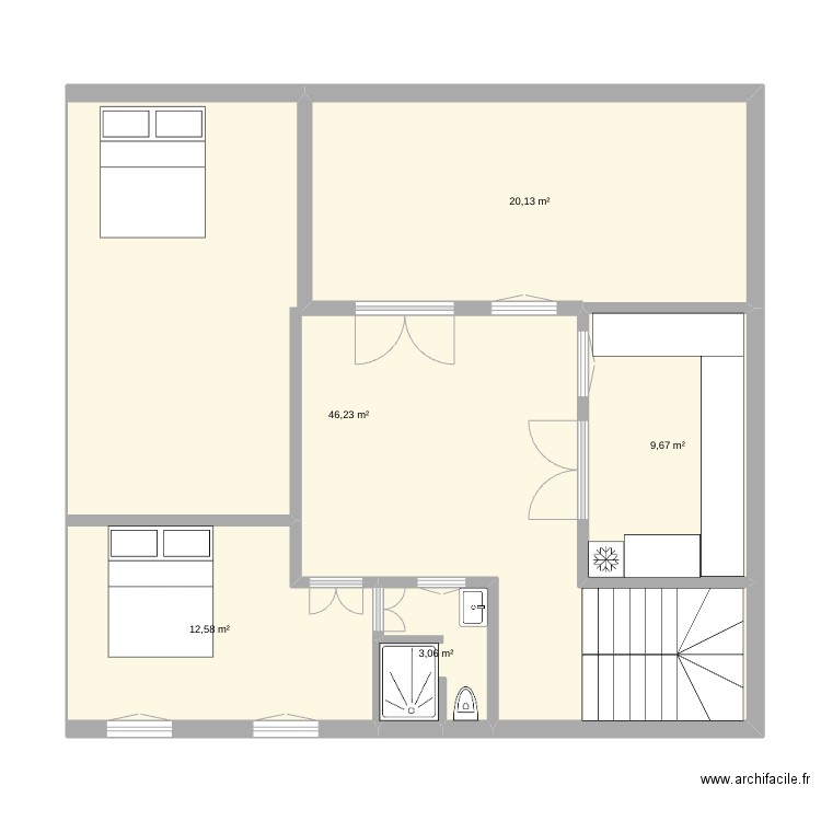 riad Kasbah 2 etage. Plan de 5 pièces et 92 m2