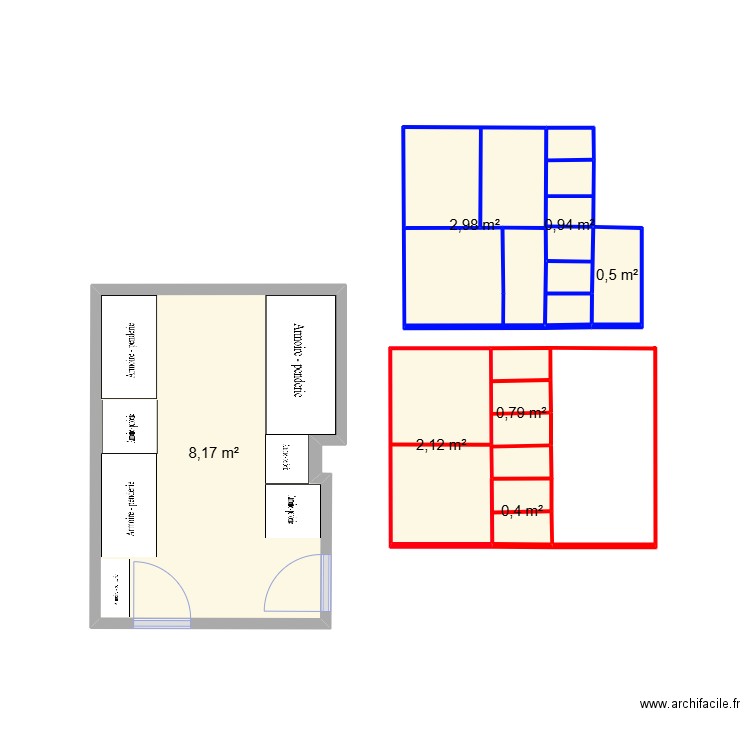 Walking Closet. Plan de 7 pièces et 16 m2