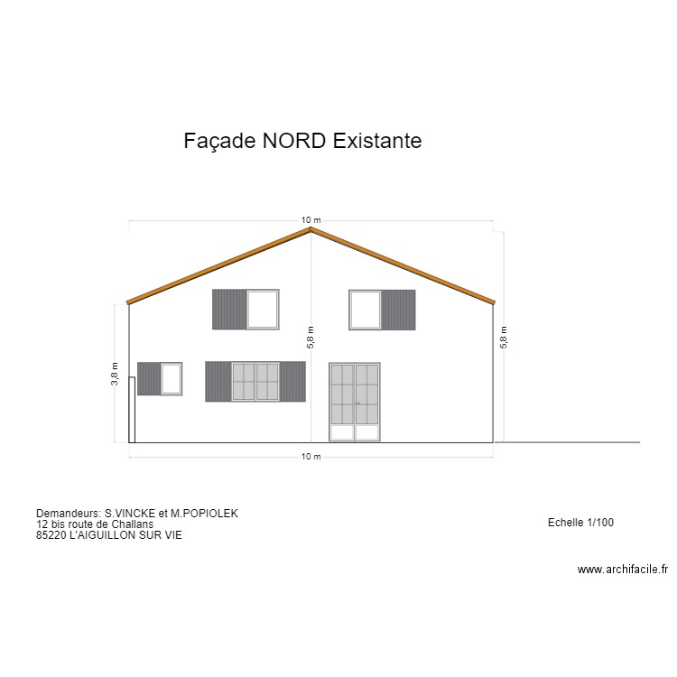 Façade NORD Existante. Plan de 0 pièce et 0 m2