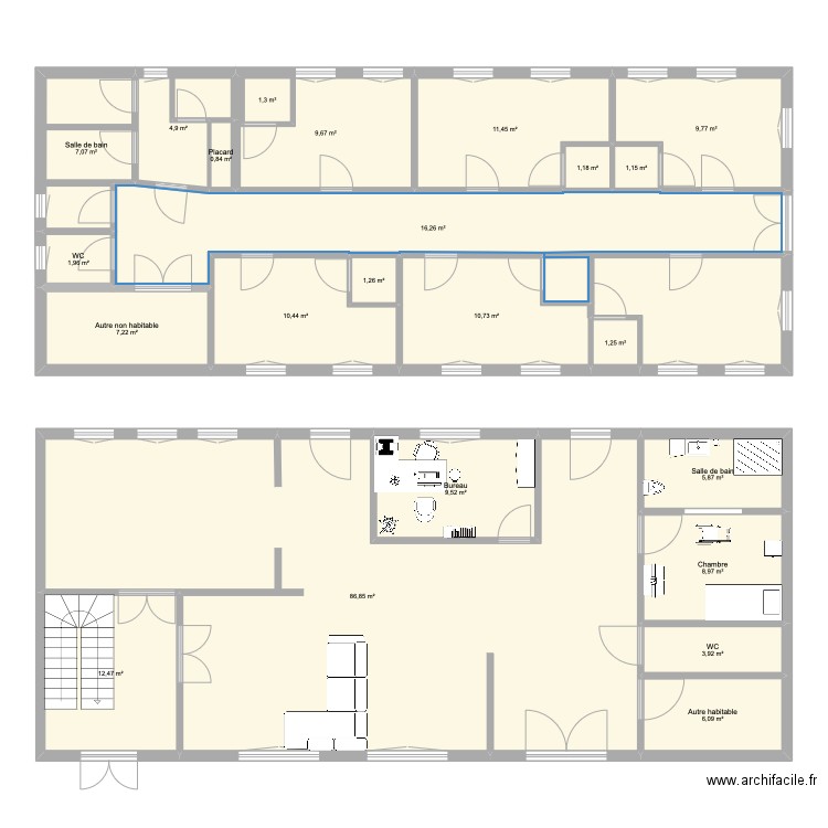 plan MAR. Plan de 23 pièces et 243 m2